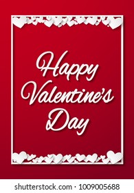 Valentines day. Illustration of love.  lettering and heart in frame. paper art style