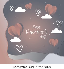 Valentines day, Illustration of love, paper art style. Love Invitation card.