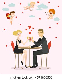 Valentines day illustration with lovers couple 