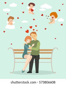 Valentines day illustration with lovers couple 