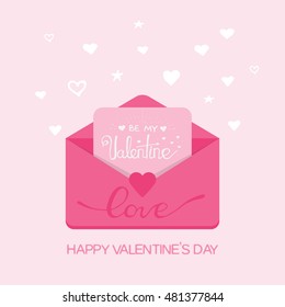 Valentine's day illustration. Receiving or sending love emails and sms, long distance relationship. Flat design, vector
