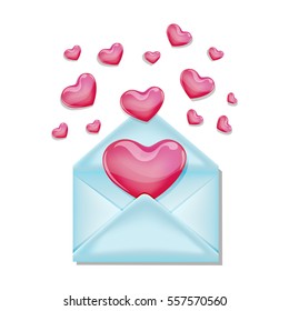Valentine's day illustration. Receiving or sending love emails and sms for valentines day, long distance relationship. Flat design, vector illustration