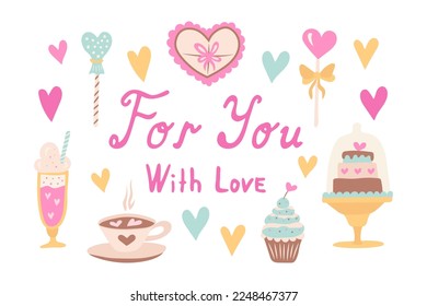 Valentine's Day Illustration Set. Valentines Day Card. Vector illustration