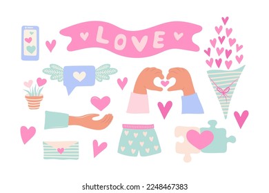 Valentine's Day Illustration Set. Valentines Day Card. Vector illustration