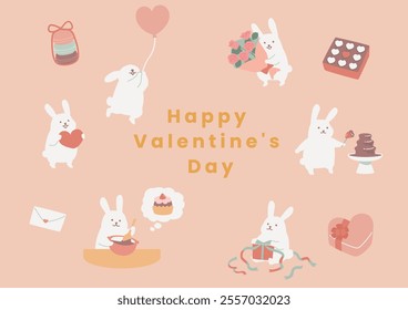 Valentine's Day illustration set of rabbit and chocolate
