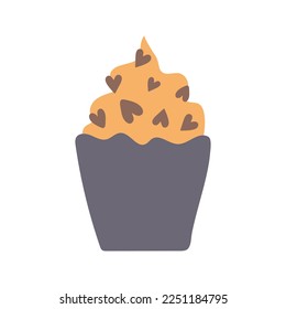 Valentine's day illustration sweet cupcake with hearts decorative element. Romantic love icon in flat style.Vector illustration, isolated on white background. Valentines Day cute cupcake, muffin.