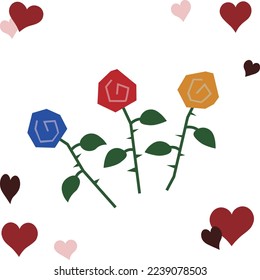 Valentine's Day illustration of three colored roses