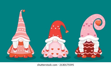 Valentine's Day illustration of three female gnomes with gifts.

