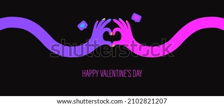 Valentines day illustration with two hands. Human fingers making heart shaped gesture. Concept for dating cites, love web, mobile apps, cards, romantic romantic messages.