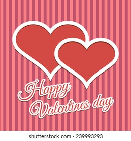 Valentines day illustration two red heart paper on on striped background