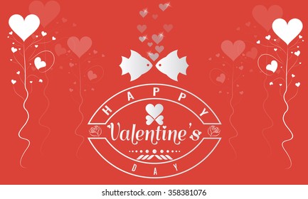 Valentines day illustration and typography element. Two fishes in love. Poster card design background.