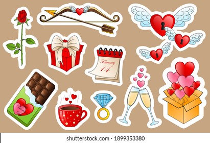 Valentine's day illustrations. Different valentines day elements. Valentine design