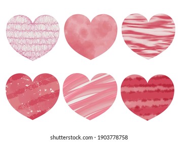 Valentine's Day illustrations set of different hearts in a hand-drawn style. Pink and red hearts in an abstract style. Romantic elements for the design of invitations, postcards