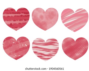 Valentine's Day illustrations set of different hearts in a hand-drawn style. Pink and red hearts in an abstract style. Romantic elements for the design of invitations, postcards