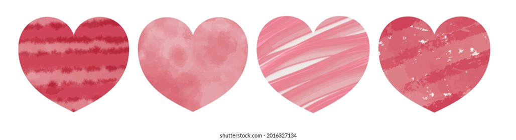 Valentine's Day illustrations set of different hearts in a hand-drawn style. Pink and red hearts in an abstract style. Romantic elements for the design of invitations, postcards
