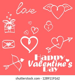 Valentines day illustrations and typography elements