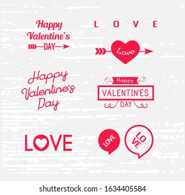 Valentines day illustrations and typography elements on grunge background