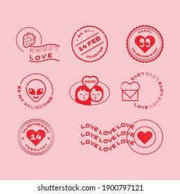 Valentine's Day illustrations and typography elements. Postage stamps emblems