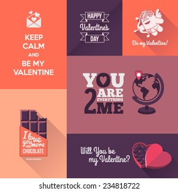 Valentines day illustrations and typography elements