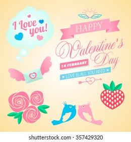 Valentines day illustrations and typography elements