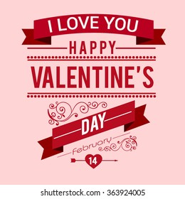 Valentines day illustrations and typography elements with retro vintage styled design