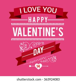 Valentines day illustrations and typography elements with retro vintage styled design