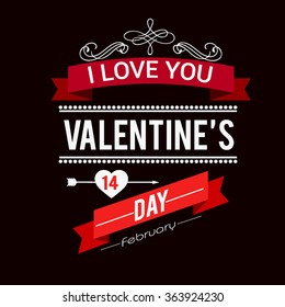 Valentines day illustrations and typography elements with retro vintage styled design