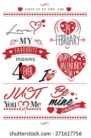 Valentines day illustrations and typography elements