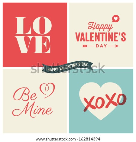 Valentines day illustrations and typography elements