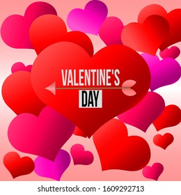 Valentine's day. Image of hearts with text and arrow.