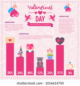 Valentines Day Infographic Banner Set Of Icons Over Template Pink Background With Copy Space Flat Vector Illustration
