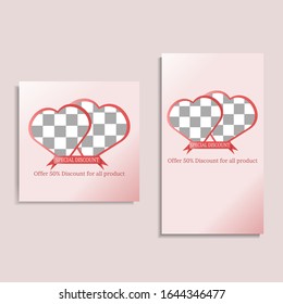Valentine's day Instagram Sale feed and story template. style with love for social media and editabel