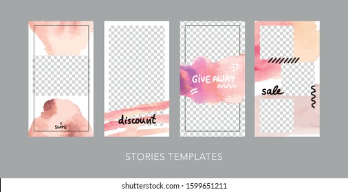 Valentine's day instagram social network stories banner template set - design watercolor element