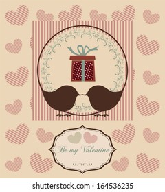 Valentine's day invitation card with birds kissing