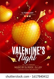 Valentines day invitation card, poster with red and pink hearts background