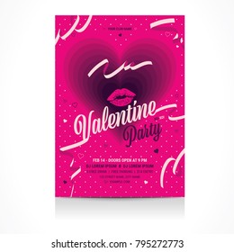 Valentine's Day invitation to nightclub flyer. Vector illustration.