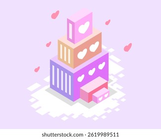 Vector de fondo isométrico del día de San Valentín para el acontecimiento lindo de San Valentín 