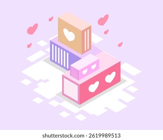 Vector de fondo isométrico del día de San Valentín para el acontecimiento lindo de San Valentín 