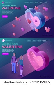 Valentines day isometric concept, A couple in love, a guy and a girl who love each other, Isometric vector concept banner, Vector isometric concept.