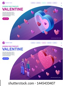 Valentines day isometric concept, A couple in love, a guy and a girl who love each other, Isometric vector concept banner, Vector illustration