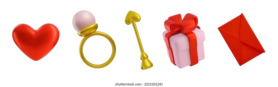 Valentine's Day Item Set 3d. Vector Cliparts of Love. A heart with an arrow and a ring.