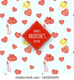 Valentine's Day Jellyfish seamless pattern. Cartoon style. Vector illustration