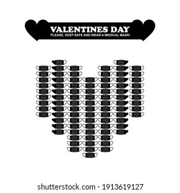 VALENTINES DAY, Keep Safe and Wear a Medical Mask. Heart-Shaped with Medical Mask. Love Icon symbol with Medical Mask Illustration. Vector Illustration