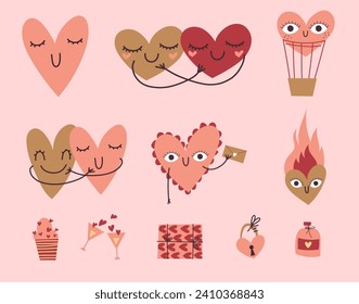 Valentine's day kiss love cartoon set pattern vector with romantic decorative elements for party, invitation, postcard design.