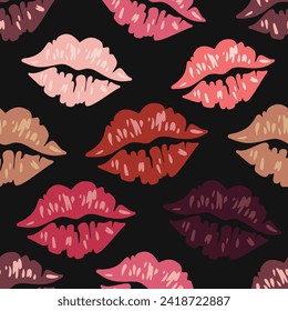 Valentine's Day Kisses on Black Seamless Pattern Design