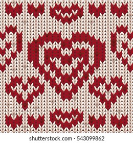 Valentines day knitted background, vector illustration