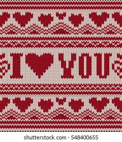 Valentines day knitted background, vector illustration