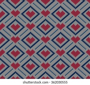 Valentine's Day knitted seamless pattern with hearts. Vector illustration.