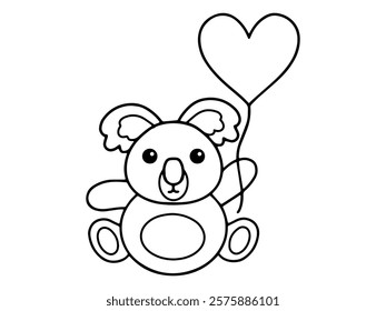 Valentines Day Koala Holding Balloon Line Art