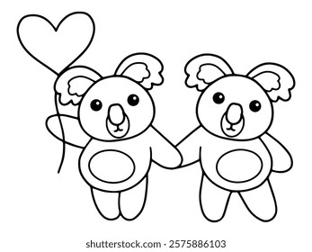 Valentines Day Koala Holding Balloon Line Art